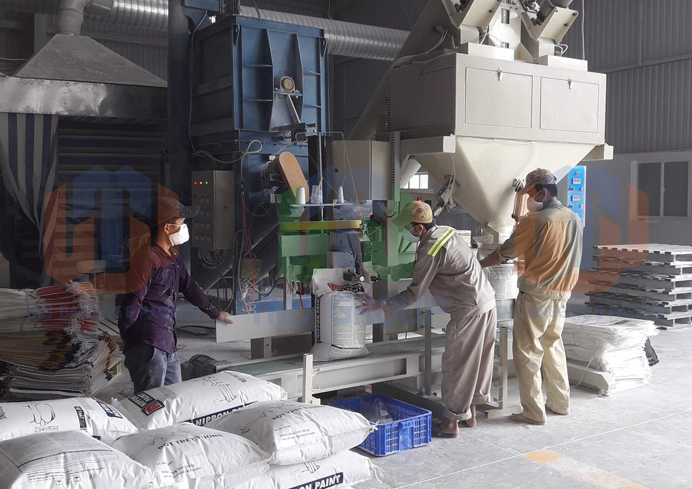 Máy cân đóng bao bột bả, keo dán gạch, vôi bột, có hút chân không