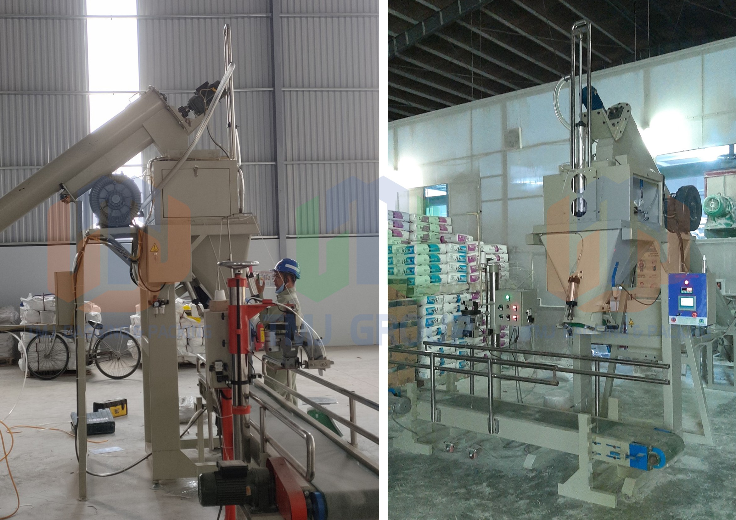 Máy cân đóng bao bột bả, bột trét tường, vôi bột, có hút chân không